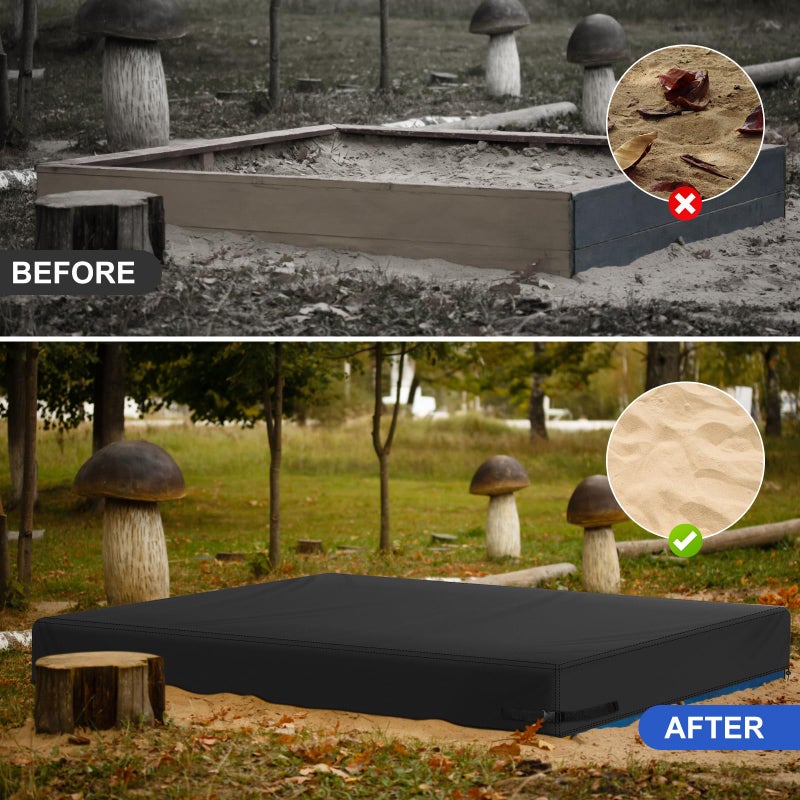 Yexcend Sandbox Cover, 420D Oxford Cloth Waterproof Outdoor Square Sand Box Cover for Kids, Protect Sandbox Sand and Toys(Black,80"" X 80"" X 8"") - Image 4